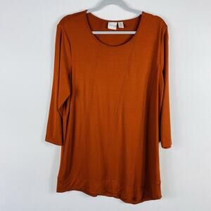 Chico's Zenergy Size Large 12 2 Seam Detail 3/4 Sleeve Tunic Top Orange
